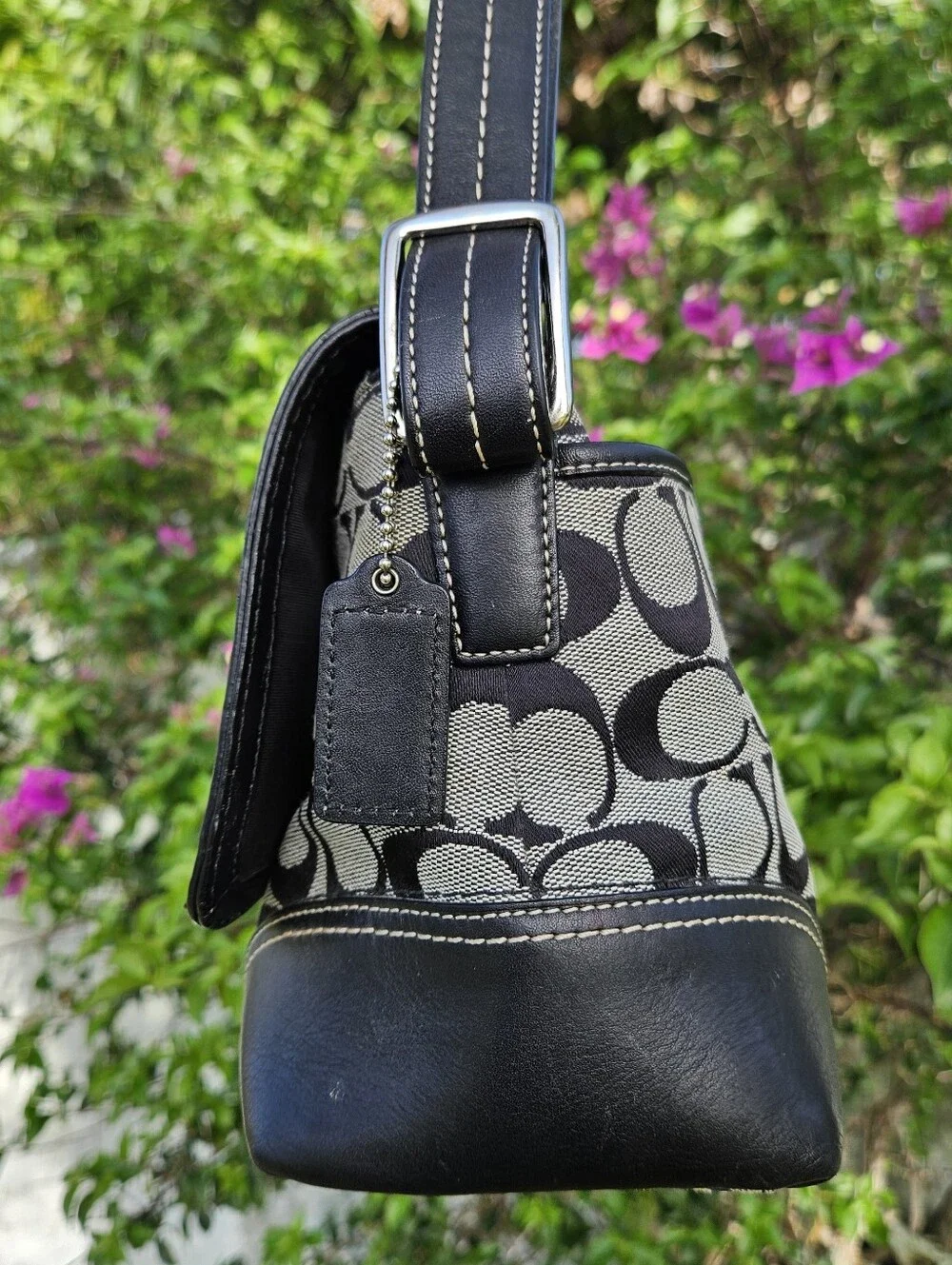 Coach Hampton F13066 Black Signature Jacquard Turnlock Flap Shoulder Bag